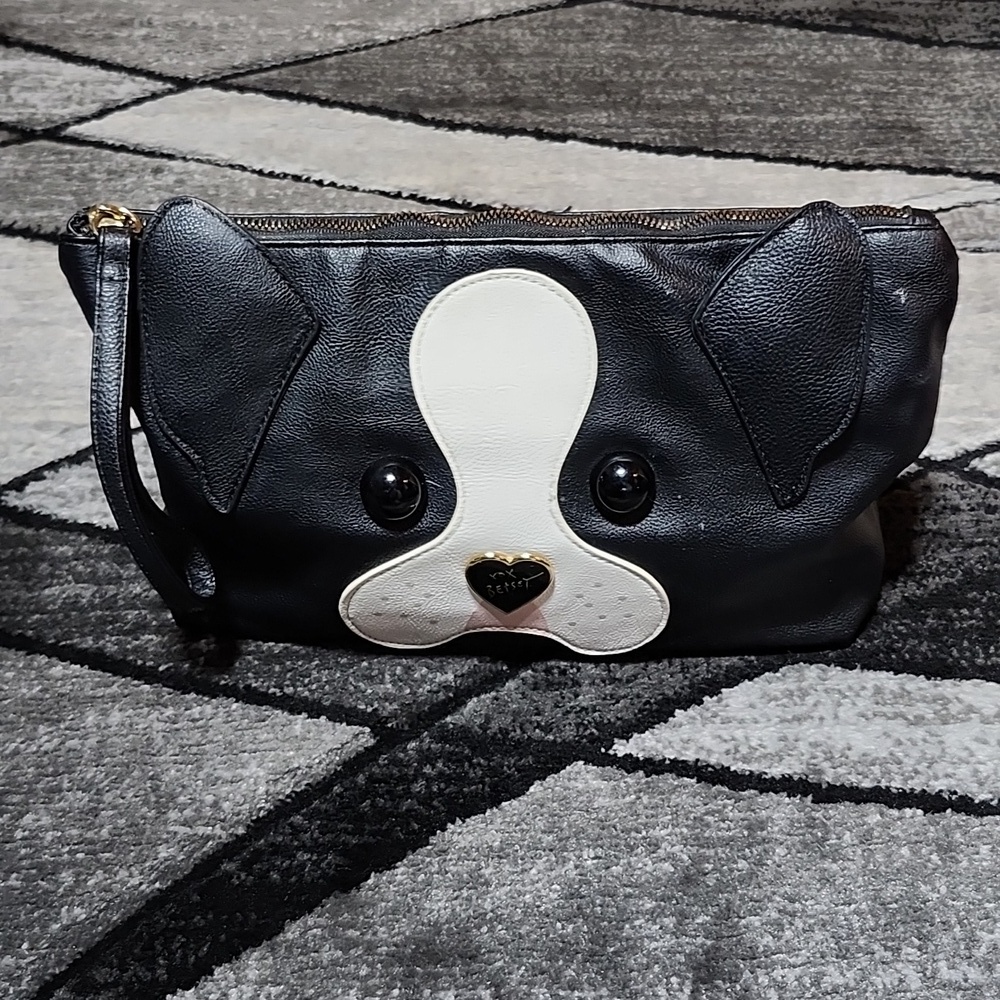 BETSEY JOHNSON PUPPY FACE COSMETIC MAKEUP ORGANIZER WRISTLET BAG PRICE F…